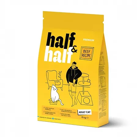 Photo of Корм сухий Half&Half для дорослих котів із яловичиною 8 кг