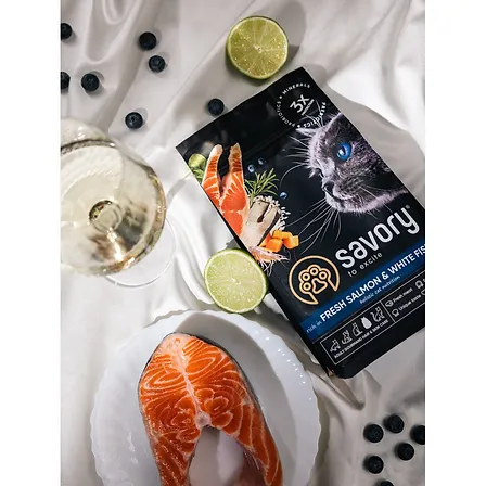 Photo of Корм сухий Savory Adult Cat Gourmand Fresh Salmon and White Fish для дорослих котів зі свіжим лососем і білою рибою 400 г