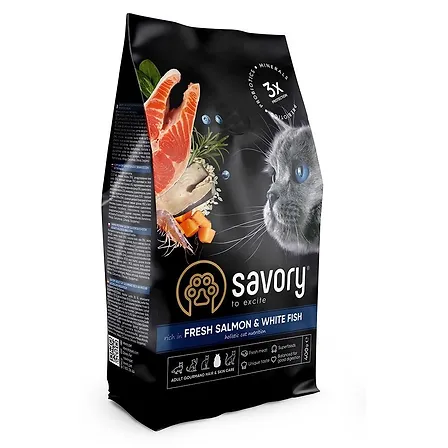 Photo of Корм сухий Savory Adult Cat Gourmand Fresh Salmon and White Fish для дорослих котів зі свіжим лососем і білою рибою 400 г