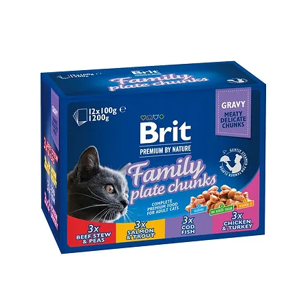 Photo of Корм вологий Brit Premium Cat Family Plate pouches набір паучів сімейна тарілка для котів асорті 4 смаки 100 г х 12 шт.