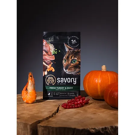 Photo of Корм сухий Savory Adult Cat Gourmand Fresh Turkey and Duck для дорослих котів зі свіжою індичкою і качкою 400 г