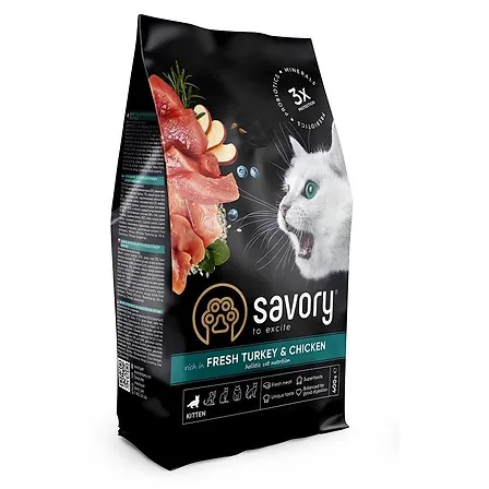 Photo of Корм сухий Savory Kitten rich in Fresh Turkey and Chicken для кошенят всіх порід зі свіжою індичкою та куркою 400 г