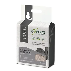 Наповнювач гігієнічний Essence мм для котячого туалету для екстра поглинання запаху натуральний з тофу з вугіллям гранула 1-4 мм 6 л
