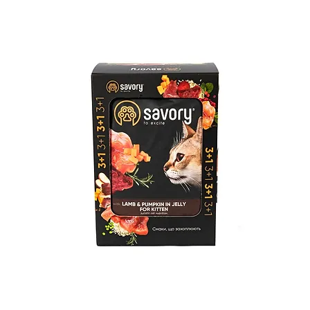 Photo of Набір паучів 3+1 Savory Kitten Lamb and Pumpkin in Jelly для кошенят шматки в желе з ягням та гарбузом 4х85 г