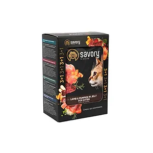 Набір паучів 3+1 Savory Kitten Lamb and Pumpkin in Jelly для кошенят шматки в желе з ягням та гарбузом 4х85 г