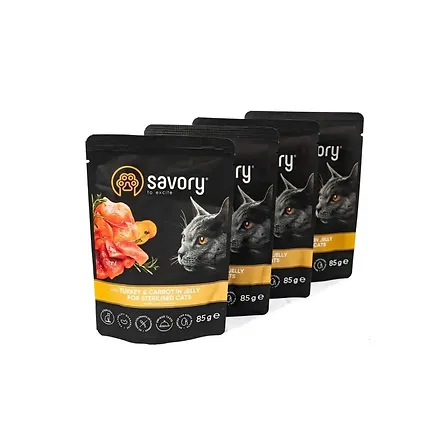Photo of Набір паучів Savory Sterilised Cats with Turkey and Carrots in Jelly 3+1