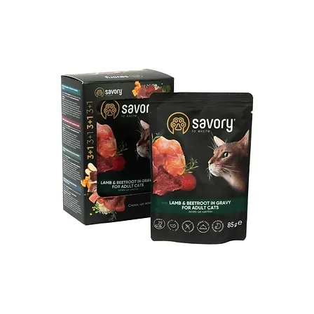 Photo of Набір паучів Savory Adult Cats with Lamb and Beetrot in Gravy 3+1