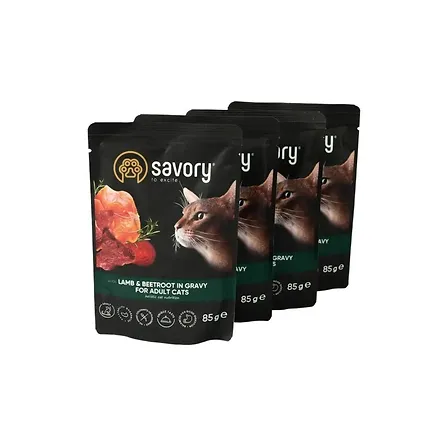 Photo of Набір паучів Savory Adult Cats with Lamb and Beetrot in Gravy 3+1