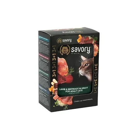 Photo of Набір паучів Savory Adult Cats with Lamb and Beetrot in Gravy 3+1