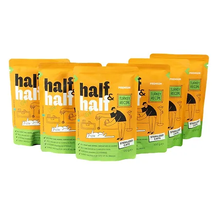 Photo of Набір паучів HalfHalf д/стерил котів індичка/желе 5+1