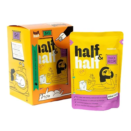 Photo of Набір паучів HalfHalf д/дорослих котів качка/соус 5+1